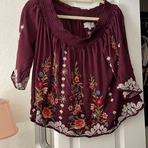 JOHNNY WAS off the shoulder Boho top